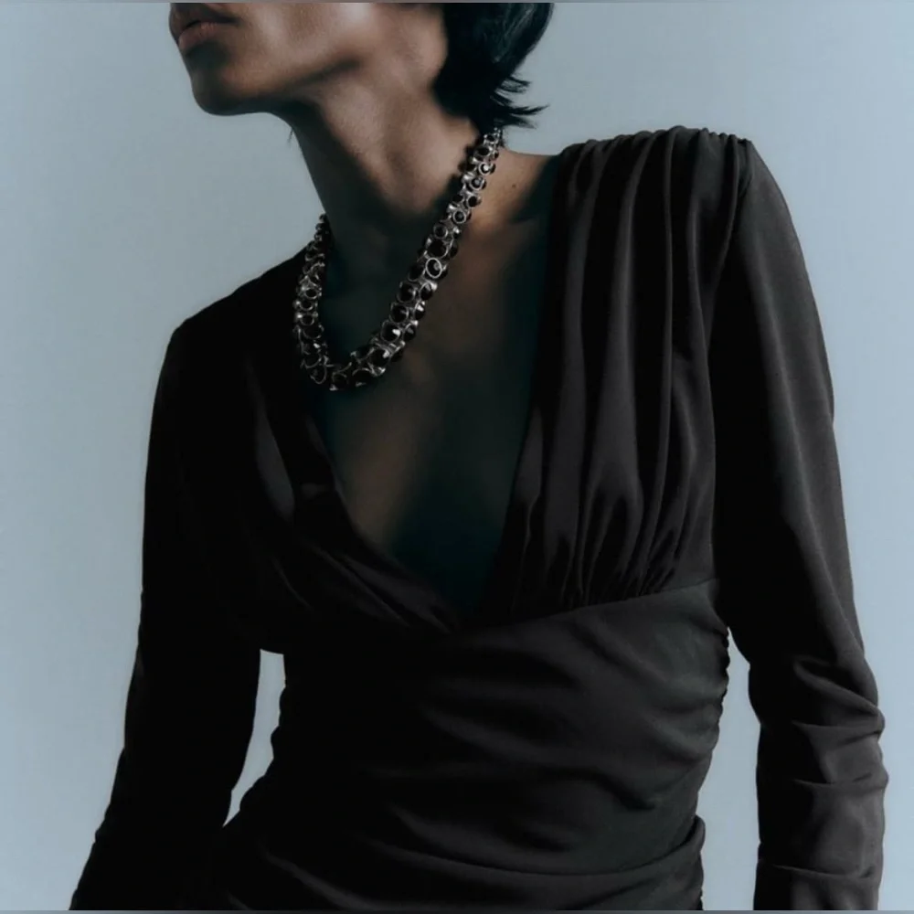 NWT ZARA BALCK DRAPED MINI DRESS/ZARA MINI LONG SLEEVE PARTY DRESS Size L